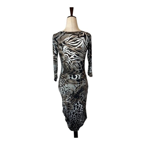 Giorgio Armani Dress Women XS Silver Black Jersey Knit Leopard Animal Print Mini - Picture 2 of 9